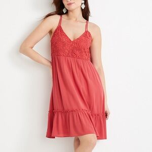 Maurices Vibrant Red/Pink Textured Lace Dress